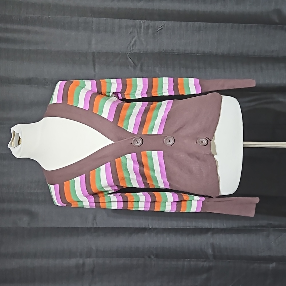 Multi color striped deep v cardigan sweater